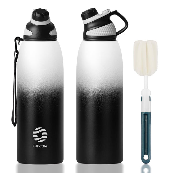 1500ml Edelstahl Trinkflasche Sport mit Magnetischem Deckel Wasserflasche Thermo, Farbverlauf schwarz und weiß