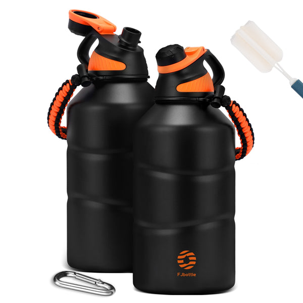 1900ml Thermoskanne Trinkflasche aus Edelstahl mit Magnetischem Deckel, Kohlensäure geeignet Wasserflasche, Schwarz&Orange
