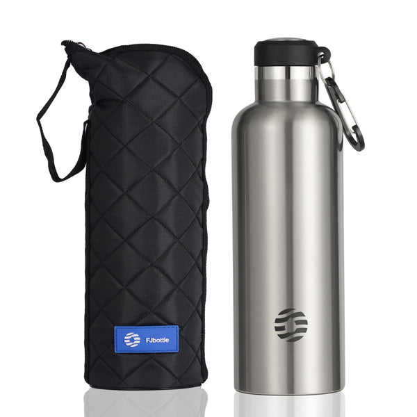 750ml Thermoskanne Trinkflasche Edelstahl mit Karabiner, Kohlensäure geeignet Wasserflasche, Silber