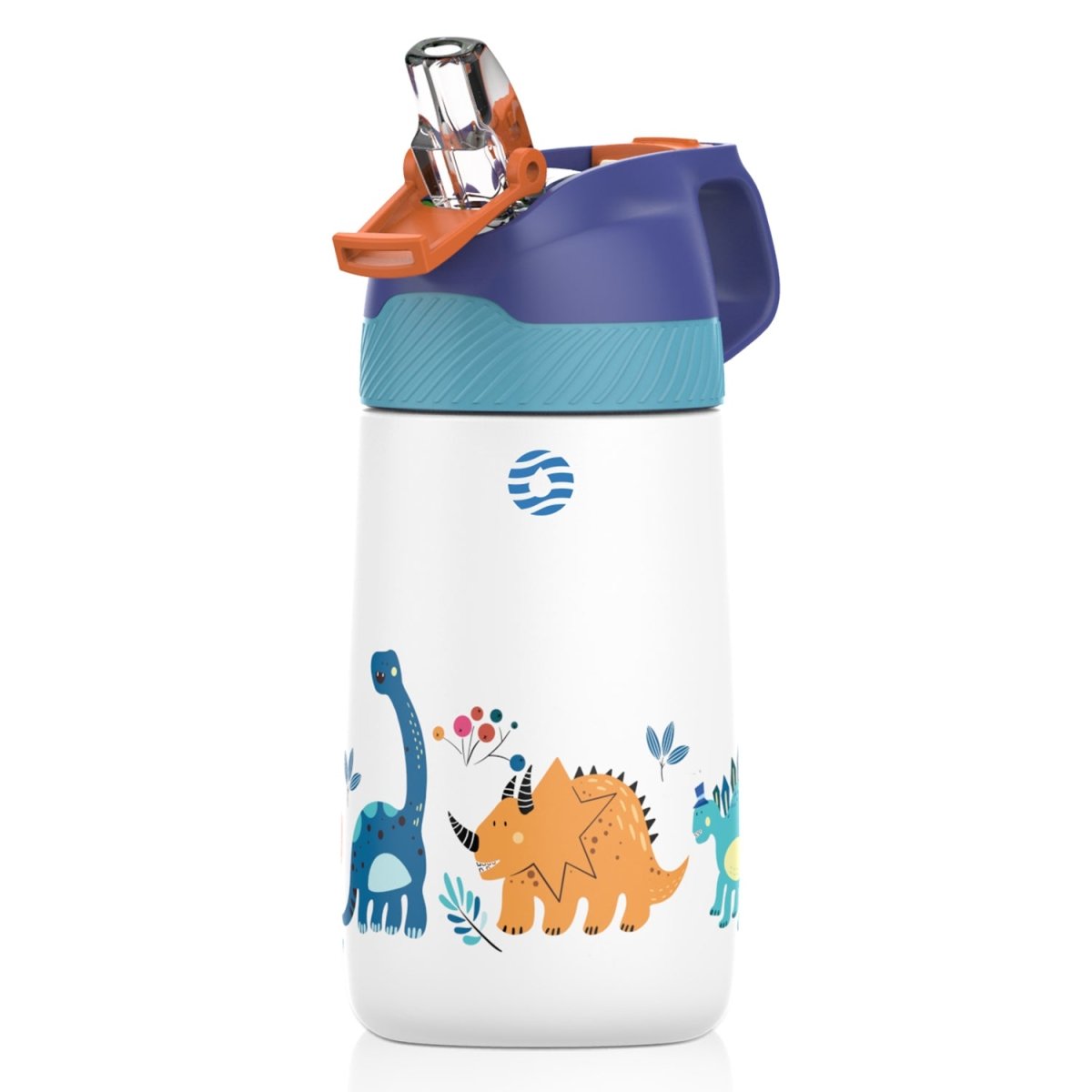 350 ml auslaufsichere isolierte Edelstahl-Thermosflasche für Kinder mit Strohhalm für die Schule, Jungle Dinosaur – FJbottle