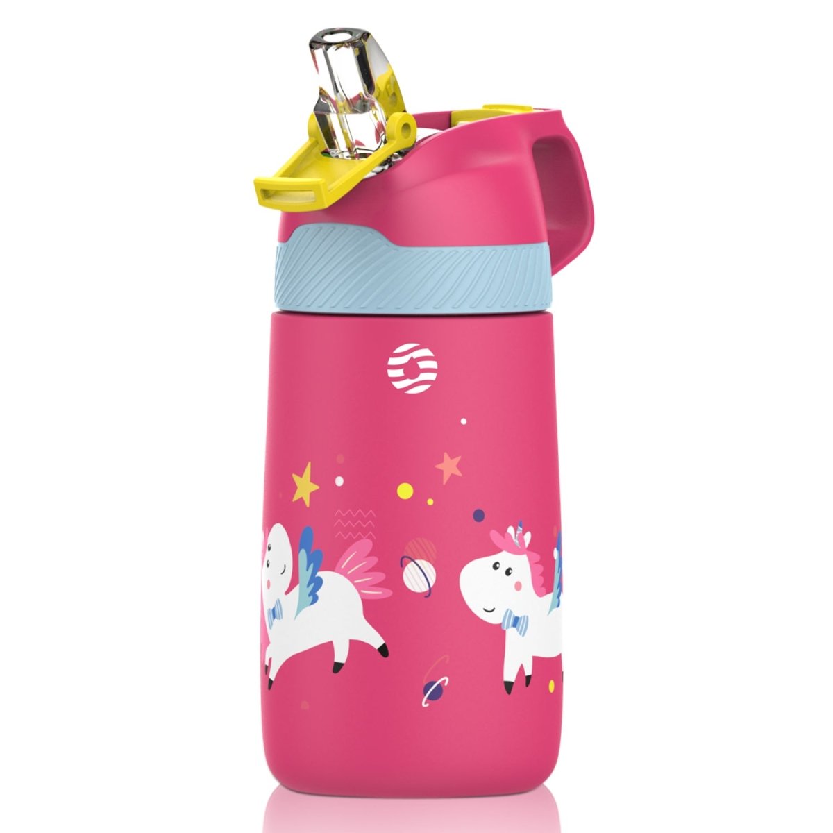 350 ml auslaufsichere Trinkflasche Thermoskanne für Kinder mit Strohhalm, Rosa Einhörner – FJbottle