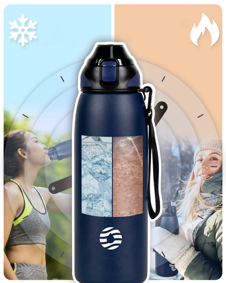 1000ml Edelstahl Thermoskanne Wasserflasche mit Tragetasche, Kohlensäure geeignet Trinkflasche