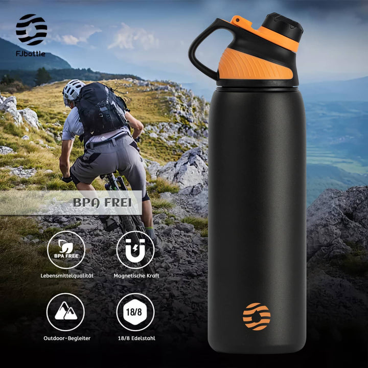 1L Kohlensäure geeignet Edelstahl Trinkflasche Sport mit Magnetischem Deckel, BPA-Frei Auslaufsichere Flasche – FJbottle