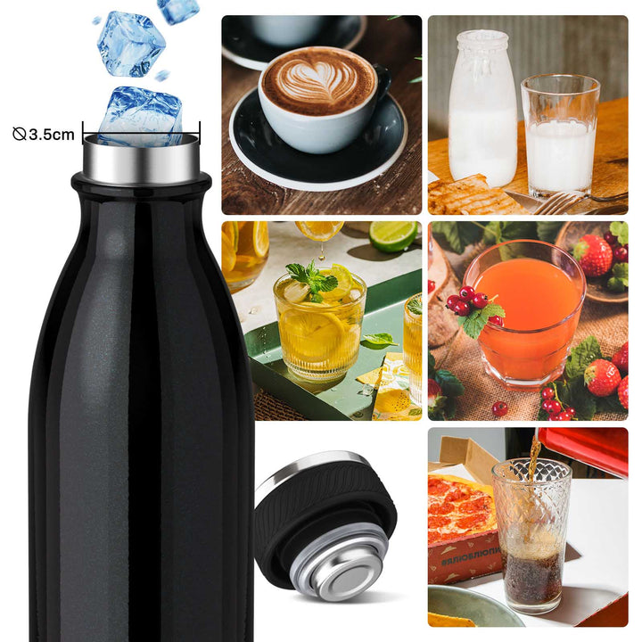 1000ml Thermos Flask Stainless Steel Drinking Bottle, Black 