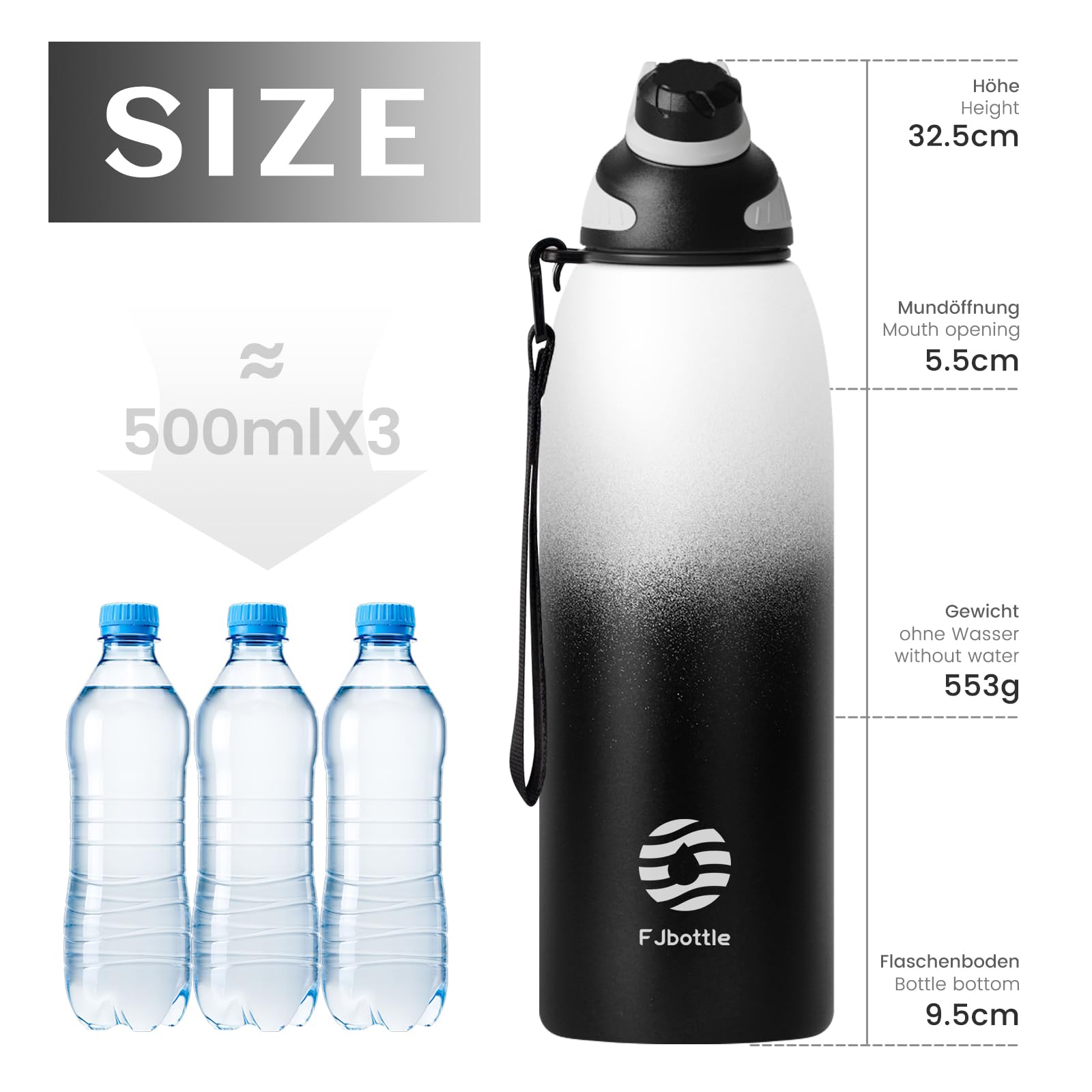 Kawkaw Edelstahl-Wasserflasche 900ml – Isoliert, Auslaufsicher, Mit Strohhalm-Deckel, Perfekt Für Sport, Schule & Outdoor