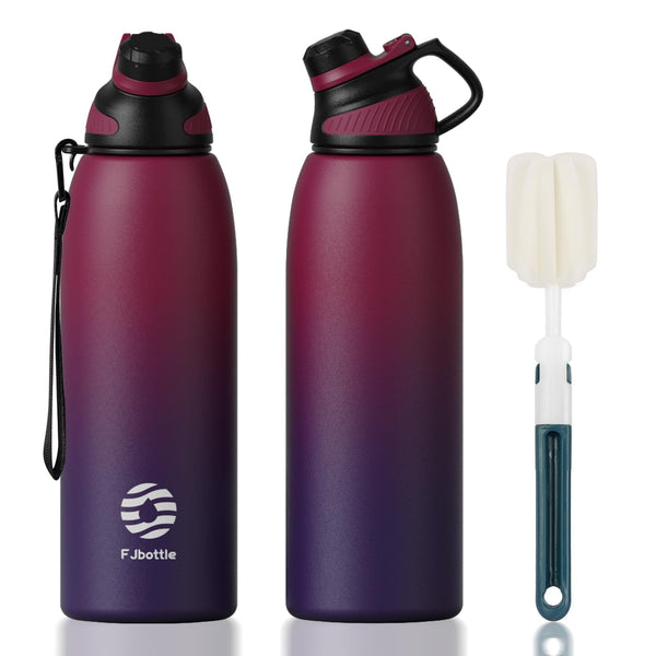 1500ml Edelstahl Trinkflasche Sport mit Magnetischem Deckel Wasserflasche Thermo, Farbverlauf rot und lila