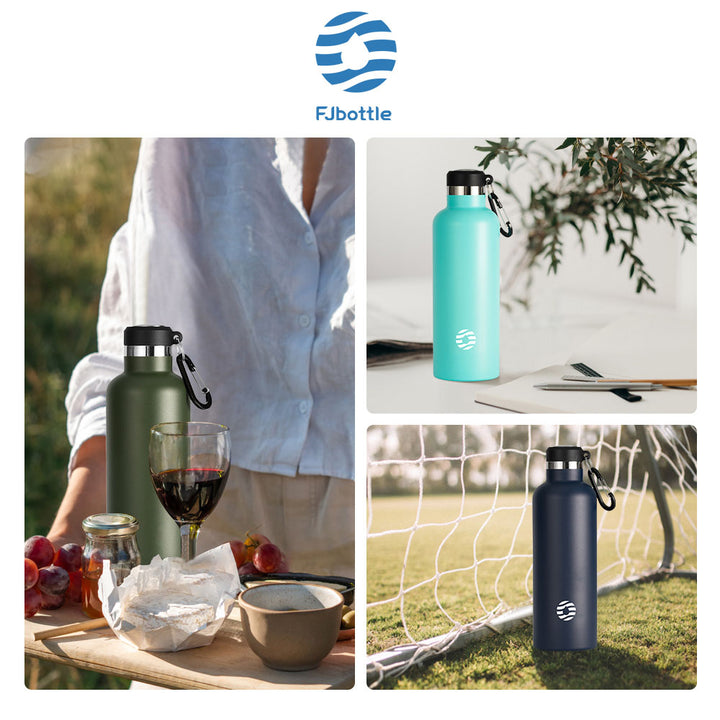 750ml Thermoskanne Trinkflasche Edelstahl mit Karabiner, Kohlensäure geeignet Wasserflasche