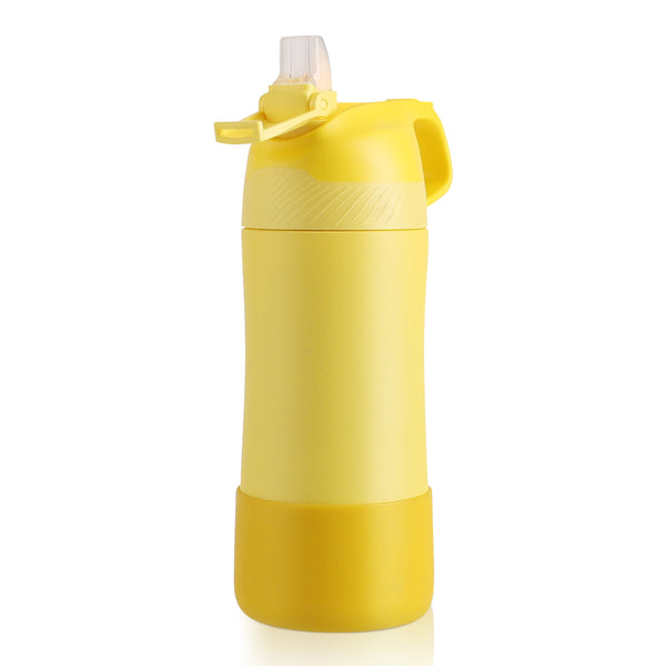 400ml Trinkflasche Edelstahl mit Strohhalm für Kinder, Gelb