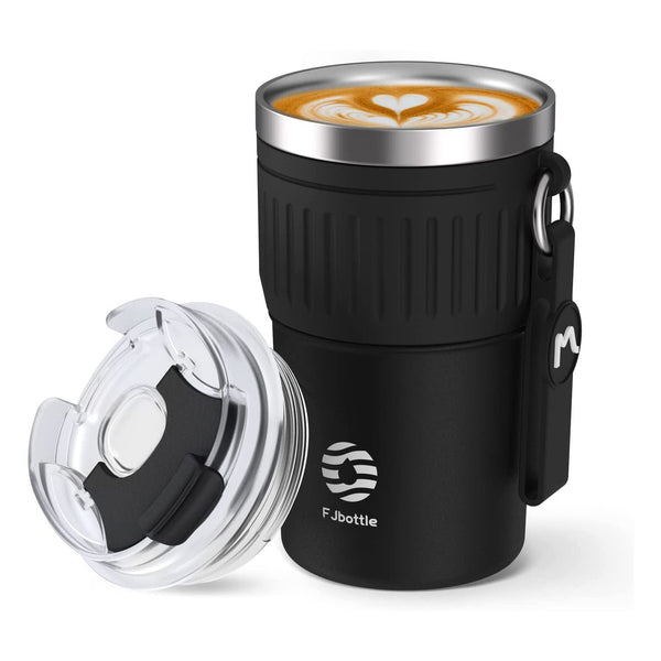 FJbottle 400ml Edelstahl Kaffeebecher, Schwarz