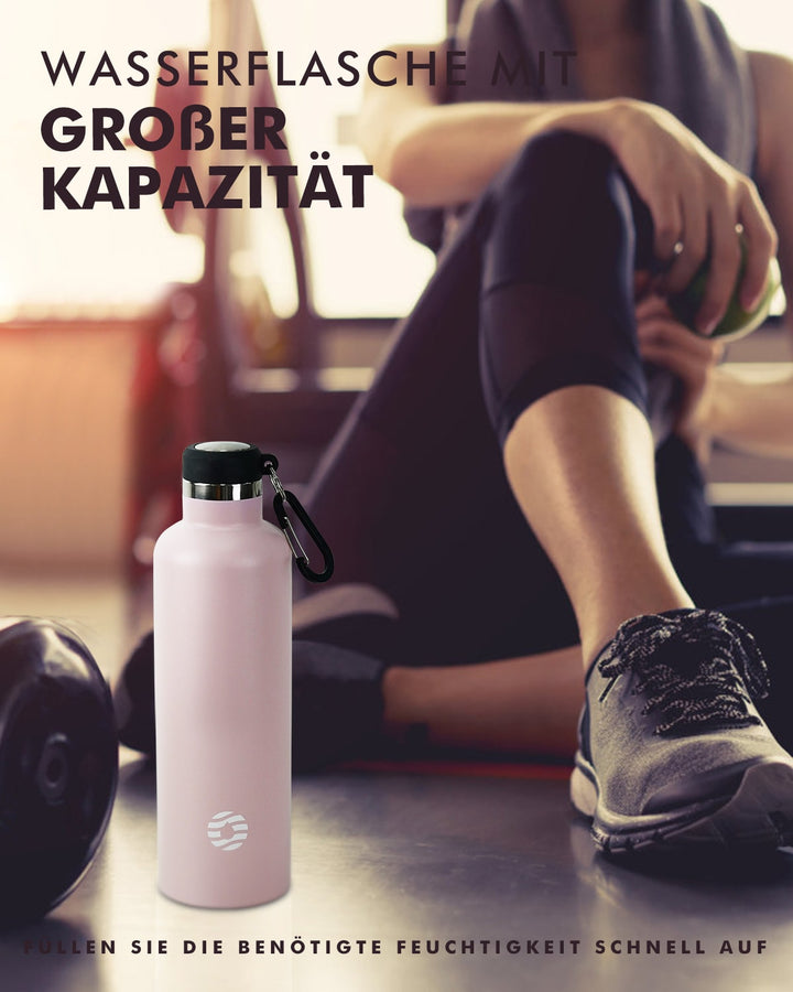 750ml Thermoskanne Trinkflasche Edelstahl mit Karabiner, Kohlensäure geeignet Wasserflasche