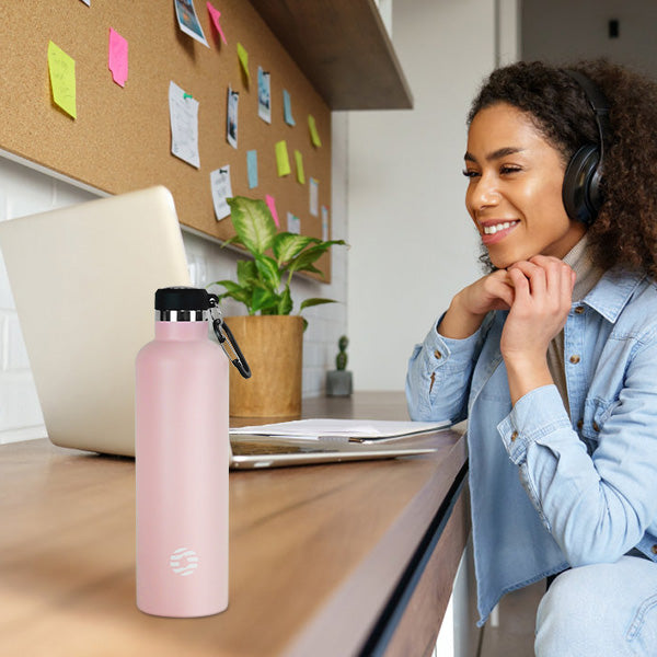 750ml Thermoskanne Trinkflasche Edelstahl mit Karabiner, Kohlensäure geeignet Wasserflasche
