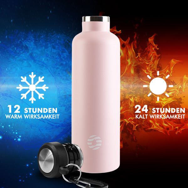 750ml Thermoskanne Trinkflasche Edelstahl mit Karabiner, Kohlensäure geeignet Wasserflasche