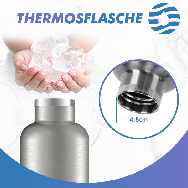 750ml Thermoskanne Trinkflasche Edelstahl mit Karabiner, Kohlensäure geeignet Wasserflasche