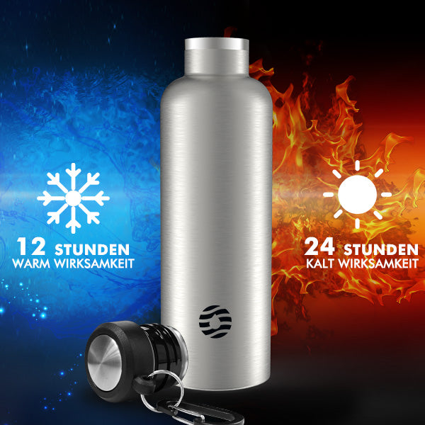 750ml Thermoskanne Trinkflasche Edelstahl mit Karabiner, Kohlensäure geeignet Wasserflasche