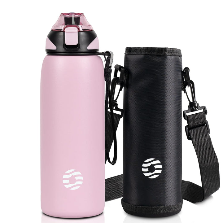 800ml Edelstahl Thermoskanne Wasserflasche mit Tragetasche, Kohlensäure geeignet Trinkflasche