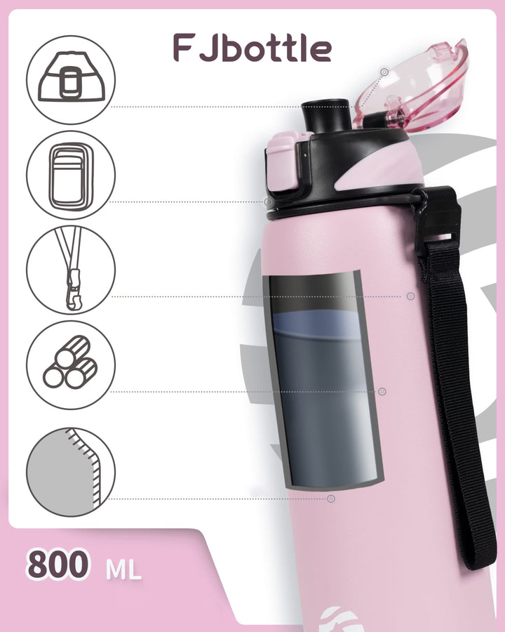 800ml Edelstahl Thermoskanne Wasserflasche mit Tragetasche, Kohlensäure geeignet Trinkflasche