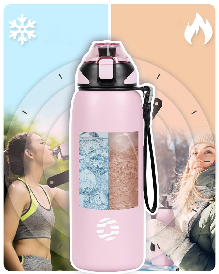 800ml Edelstahl Thermoskanne Wasserflasche mit Tragetasche, Kohlensäure geeignet Trinkflasche