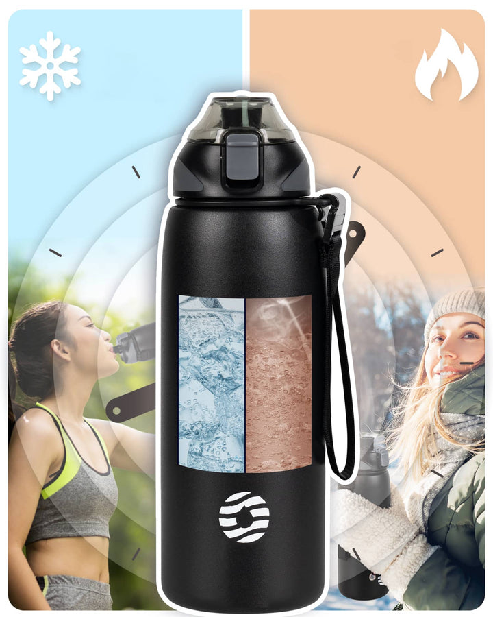 800ml Edelstahl Thermoskanne Wasserflasche mit Tragetasche, Kohlensäure geeignet Trinkflasche