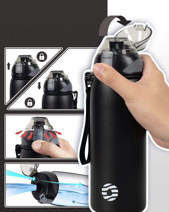 800ml Edelstahl Thermoskanne Wasserflasche mit Tragetasche, Kohlensäure geeignet Trinkflasche