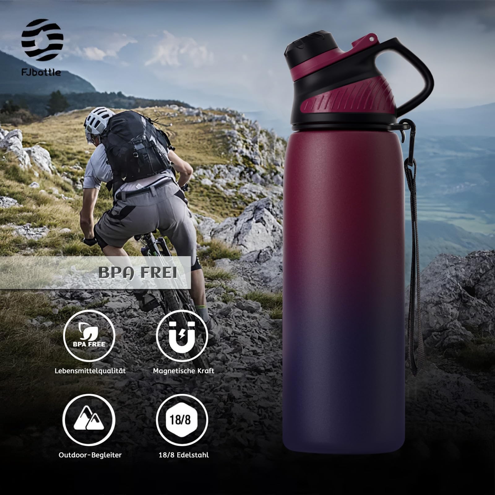 BJPKPK Edelstahl-Isolierflasche 1900 Ml – Mit Griff, Auslaufsicher, 24h Kalt / 12h Heiß – Für Sport & Outdoor