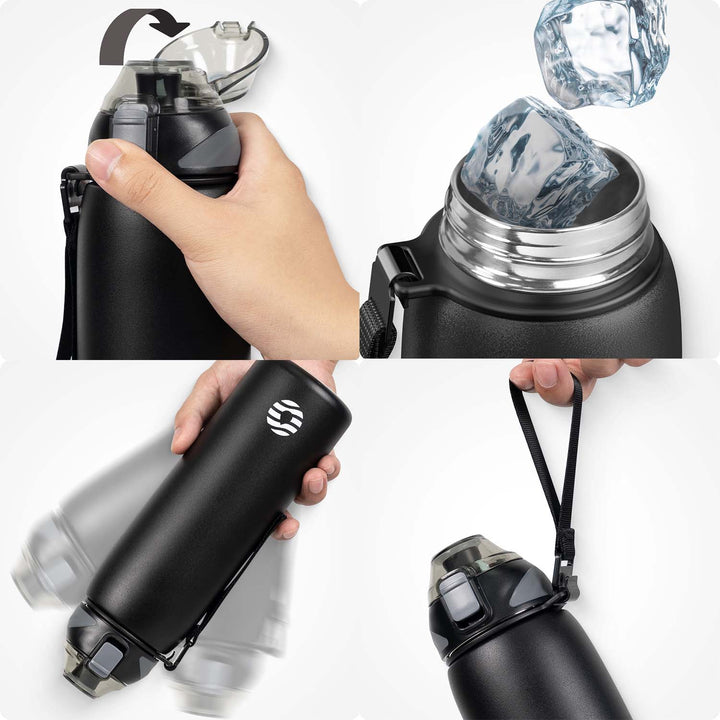 800ml Edelstahl Thermoskanne Wasserflasche mit Tragetasche, Kohlensäure geeignet Trinkflasche