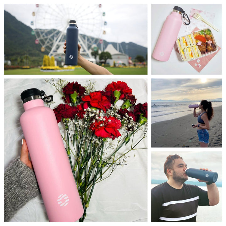 1000ml Thermoskanne Trinkflasche Edelstahl mit Karabiner, Kohlensäure geeignet Wasserflasche
