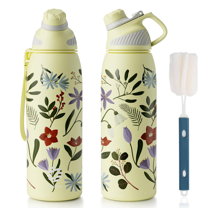 Trinkflasche Edelstahl Sport mit Magnetischem Deckel 1000ml, BPA-Frei Auslaufsichere Flasche