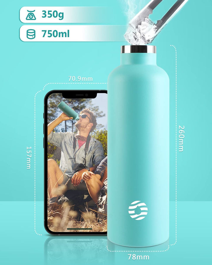 750ml Thermoskanne Trinkflasche Edelstahl mit Karabiner, Kohlensäure geeignet Wasserflasche