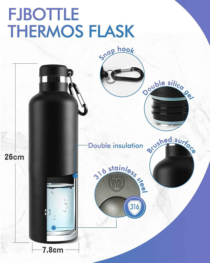 750ml Thermoskanne Trinkflasche Edelstahl mit Karabiner, Kohlensäure geeignet Wasserflasche