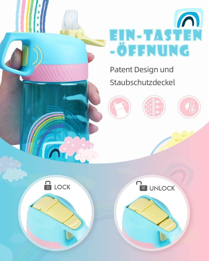 Kinder Tritan Trinkflasche mit Strohhalm 450ml, Blauer Himmel - FJBottle-German