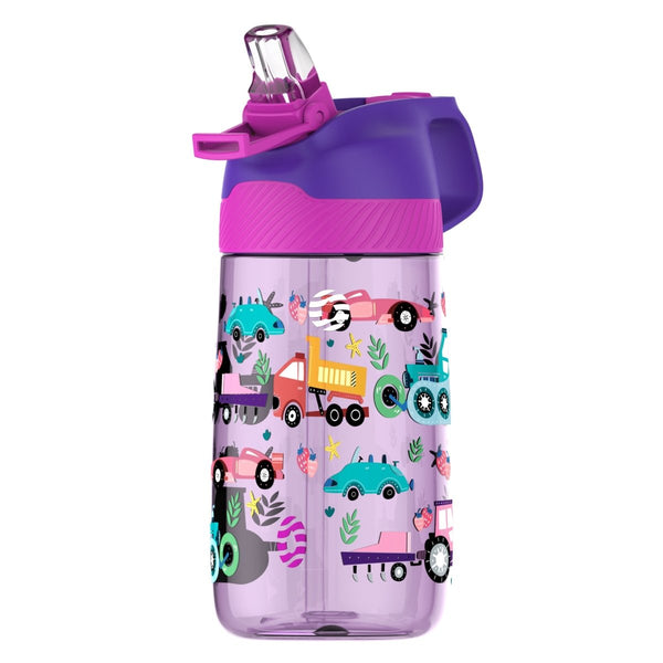 Kinder Tritan Trinkflasche mit Strohhalm 450ml, Lila Auto - FJBottle-German