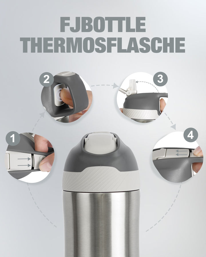 Vakuum Edelstahl Isolierte 550ml, mit Strohhalm-Silber - FJBottle