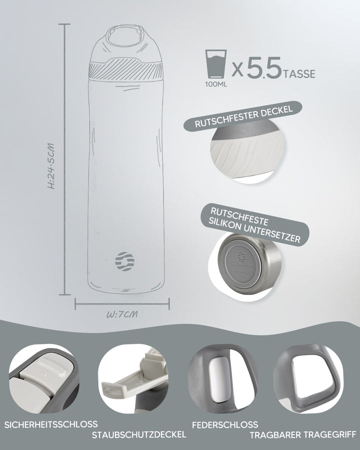 Vakuum Edelstahl Isolierte 550ml, mit Strohhalm-Silber - FJBottle