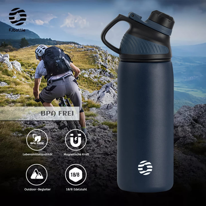 600ml Thermoskanne Trinkflasche aus Edelstahl mit Magnetischem Deckel, Kohlensäure geeignet Wasserflasche