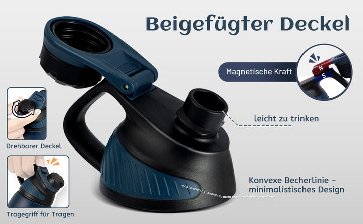 600ml Thermoskanne Trinkflasche aus Edelstahl mit Magnetischem Deckel, Kohlensäure geeignet Wasserflasche