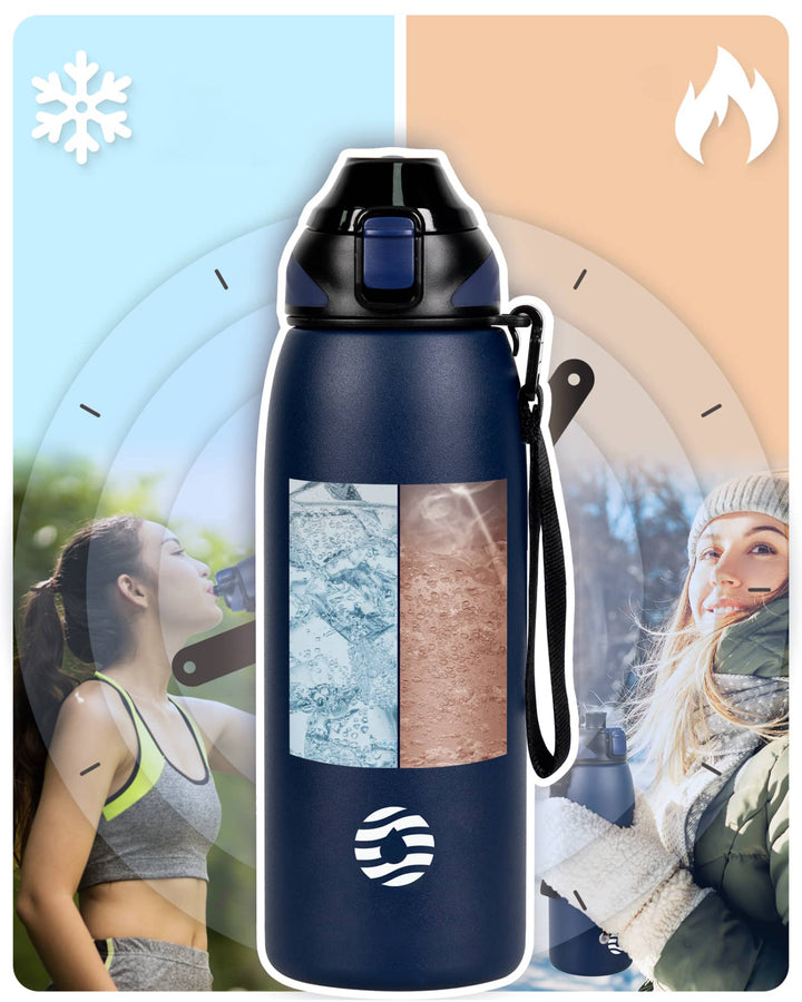 800ml Edelstahl Thermoskanne Wasserflasche mit Tragetasche, Kohlensäure geeignet Trinkflasche