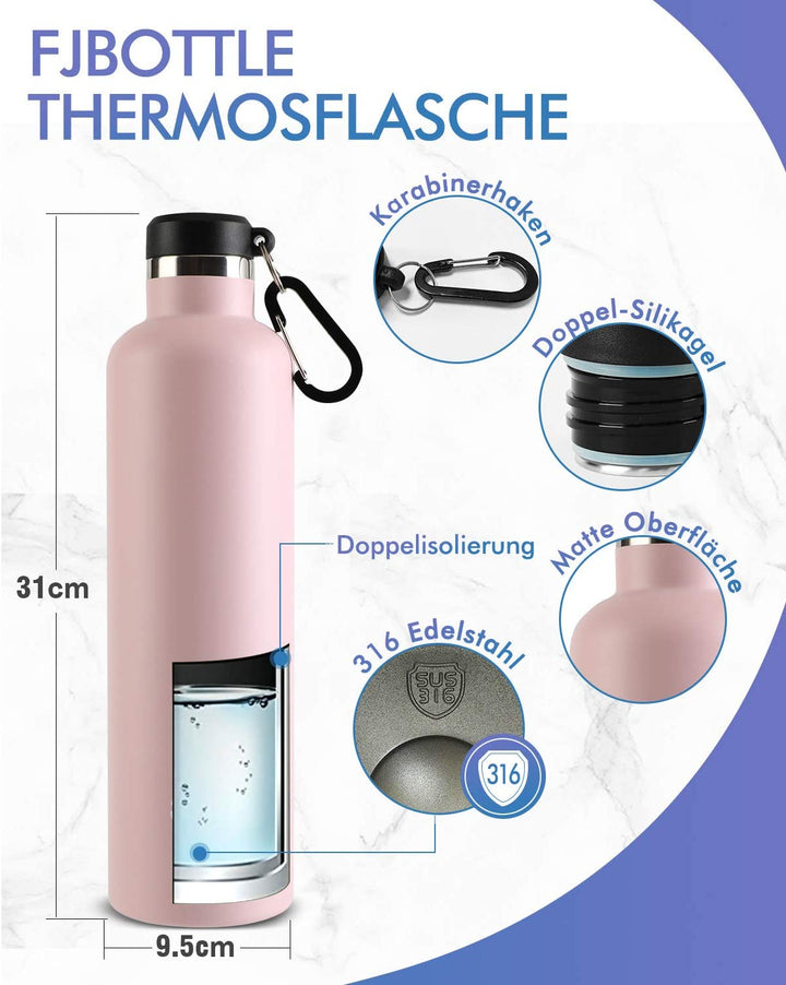 Double Großer Öffnung Thermoskanne 1000ml, Mit Stofftasche, Pink - FJBottle