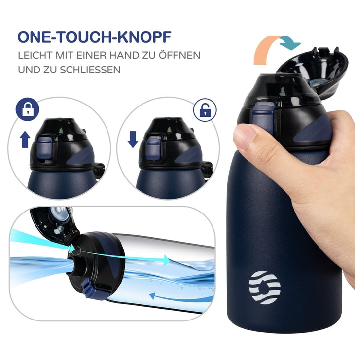 Isolierte Kinder Trinkflasche aus Edelstahl 400ml - Dunkelblau - FJBottle-German