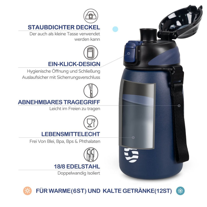 Isolierte Kinder Trinkflasche aus Edelstahl 400ml - Dunkelblau - FJBottle-German