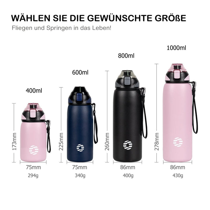 1000ml Edelstahl Thermoskanne Wasserflasche mit Tragetasche, Kohlensäure geeignet Trinkflasche
