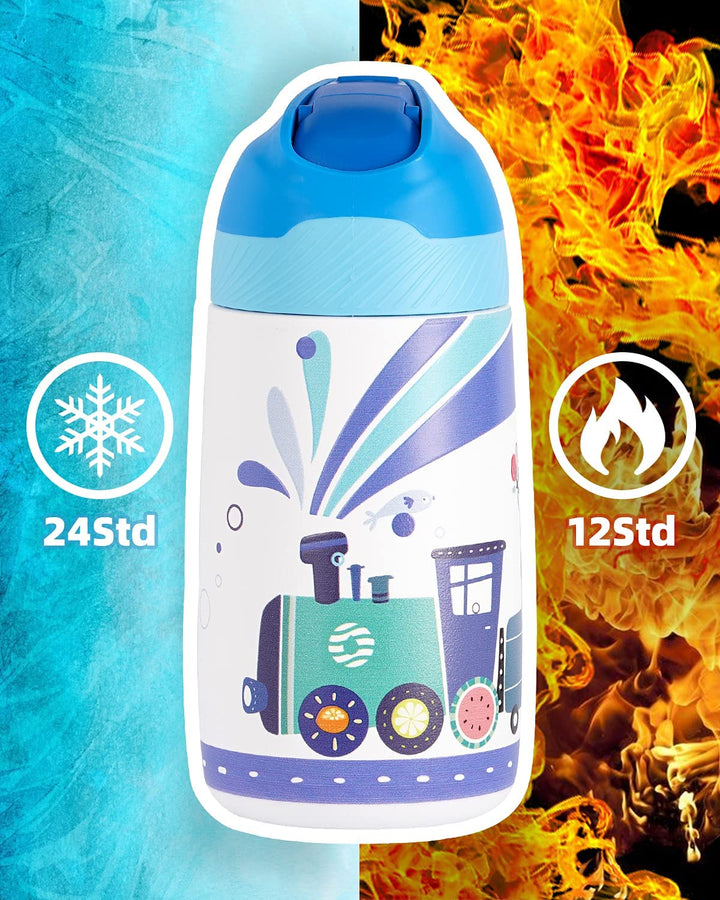 Kinder Edelstahl Trinkflasche 350ml mit Strohhalm & Becher bürste, Train - FJBottle