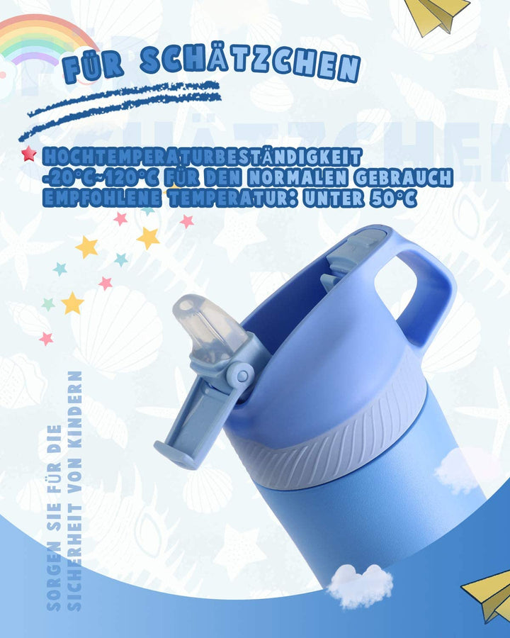 Vakuum Isolierte Trinkflasche für Kinder 400ml mit Strohhalm-blau - FJBottle
