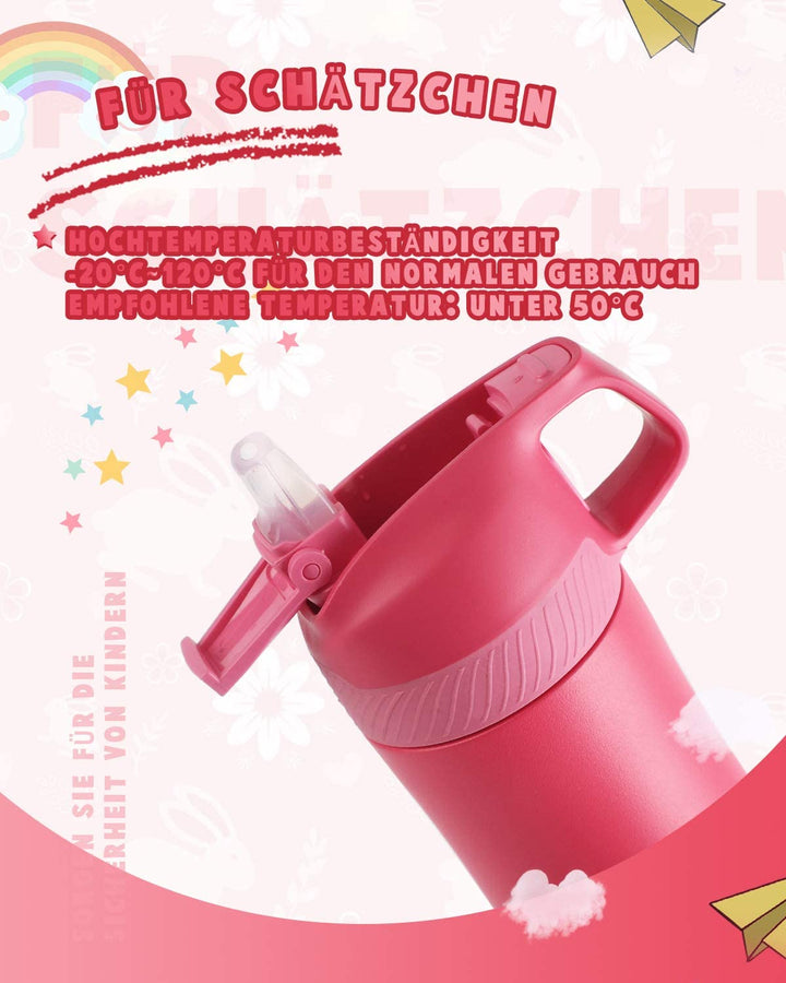 Vakuum Isolierte Trinkflasche für Kinder 400ml mit Strohhalm -rot - FJBottle