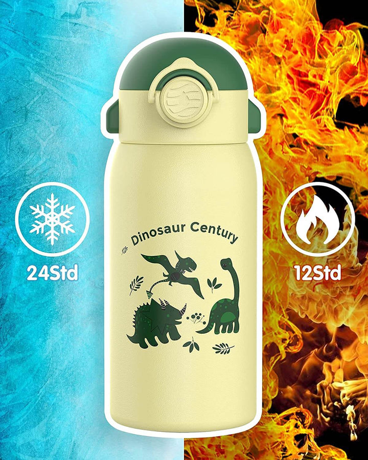 Vakuum Isolierte Trinkflasche für Kinder 600 ml, mit 2 Deckeln & Strohhalm- Gelb