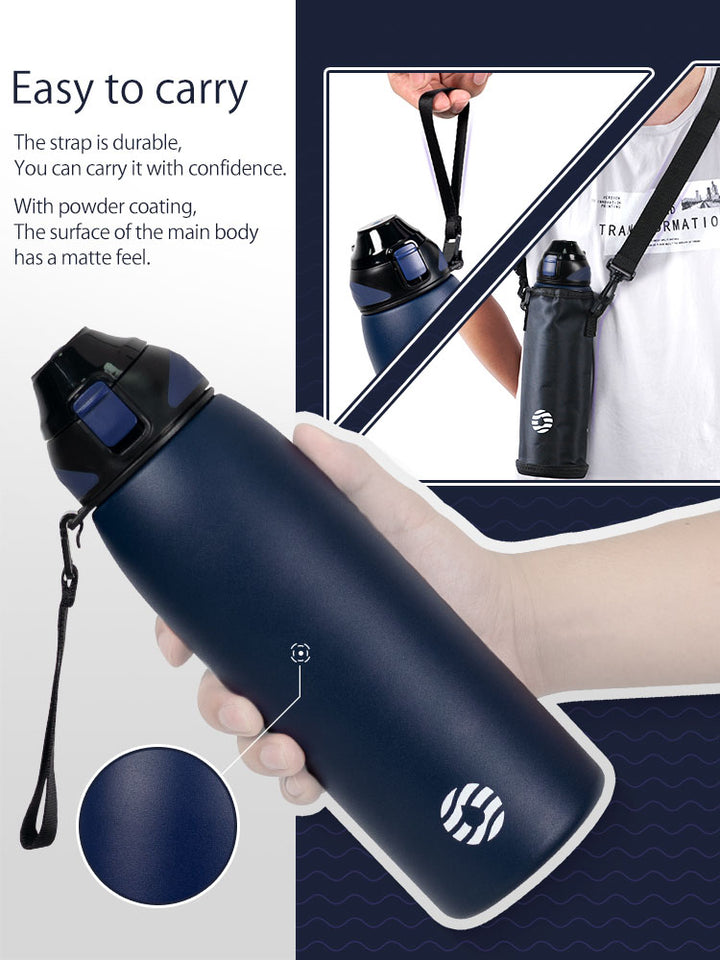 800ml Edelstahl Thermoskanne Wasserflasche mit Tragetasche, Kohlensäure geeignet Trinkflasche
